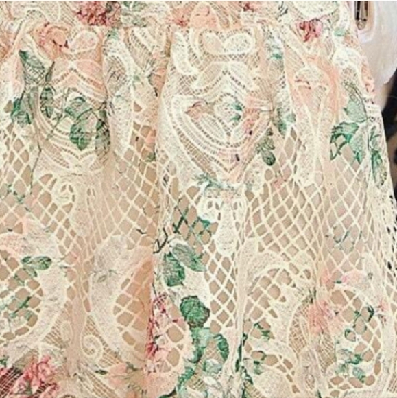 New Floral Lace Net Midi Cami Dress Cream Ivory Pink Green - Picture 4 of 8